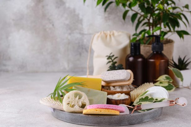 Reusable skincare accessorize. Zero waste sustainable lifestyle concept